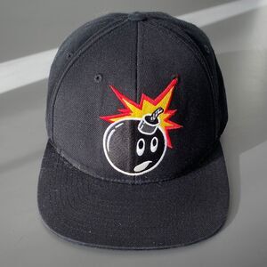 The Hundreds Black Cap Adam Bomb Patch OS Flat Brim Adjustable Snap Back Skater